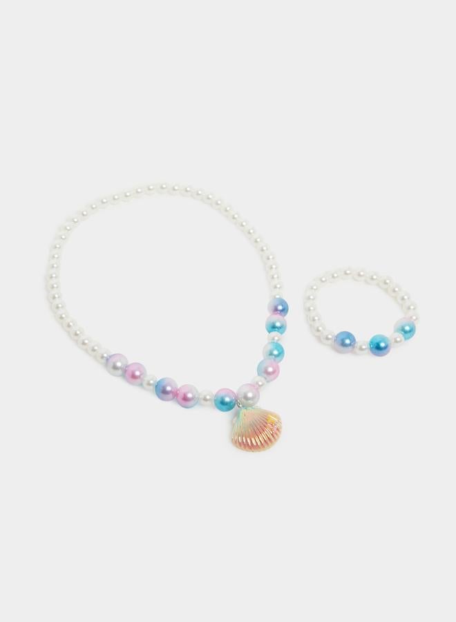 Styli Girls Pearl And Seashell Necklace With Bracelet Jewelry Set - Image 4